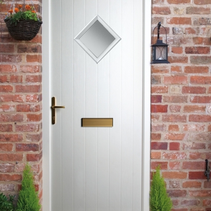 white composite door with brass handle and letter box